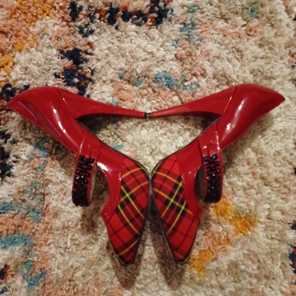 Naughty Monkey Red Plaid 5" Heels • 8.5 • Pinup Style - Picture 2 of 12
